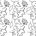 Outline leaves seamless pattern black line on white stock vector illustration